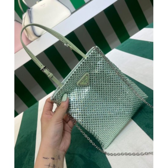 Replica Prada Satin Handbag With Crystals 1BA253 Green