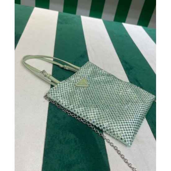 Replica Prada Satin Handbag With Crystals 1BA253 Green