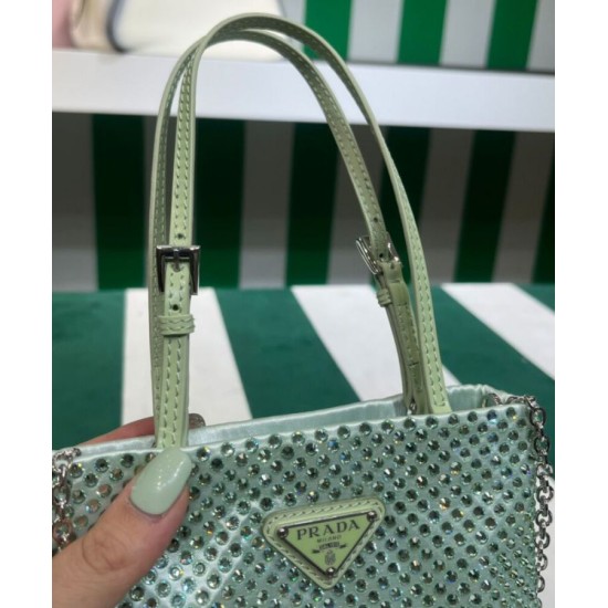 Replica Prada Satin Handbag With Crystals 1BA253 Green