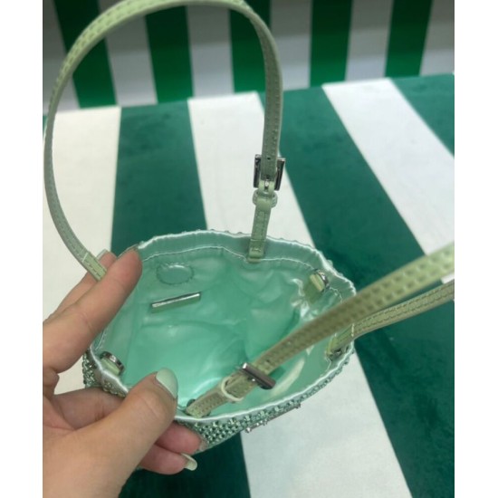Replica Prada Satin Handbag With Crystals 1BA253 Green