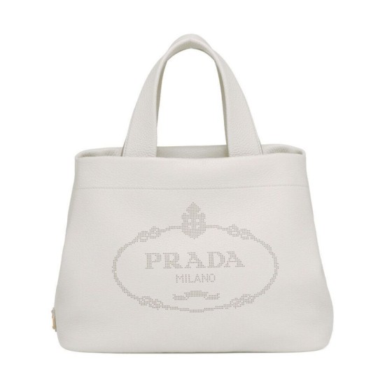Replica Prada Medium Leather Tote Bag 1BG384 Cream