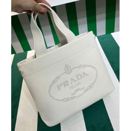 Replica Prada Medium Leather Tote Bag 1BG384 Cream