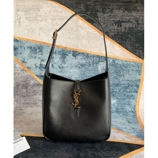 Fake YSL Saint Laurent Le 5 A 7 Soft Small Hobo Bag In Smooth Leather Black Replica