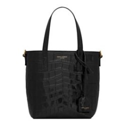 Replica YSL Saint Laurent Paris Mini Toy Shopping In Crocodile-Embossed Leather Black
