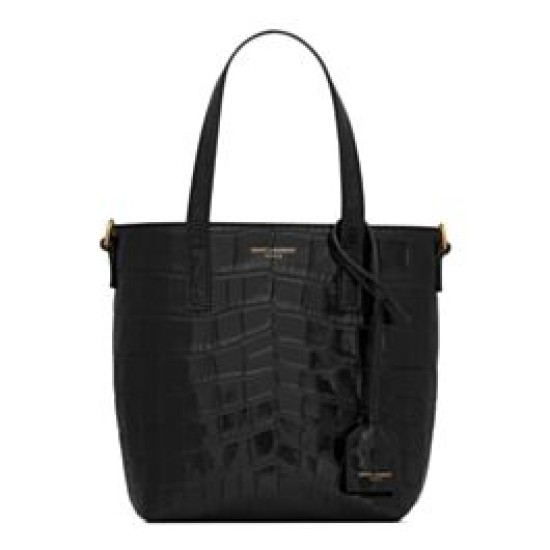Replica YSL Saint Laurent Paris Mini Toy Shopping In Crocodile-Embossed Leather Black