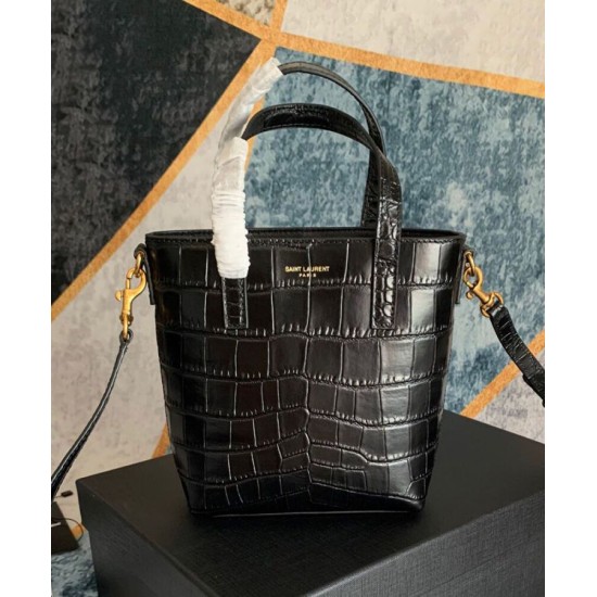 Replica YSL Saint Laurent Paris Mini Toy Shopping In Crocodile-Embossed Leather Black