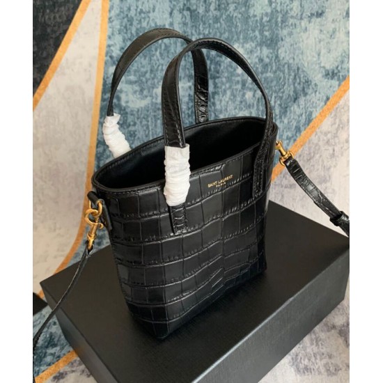 Replica YSL Saint Laurent Paris Mini Toy Shopping In Crocodile-Embossed Leather Black