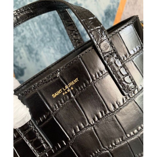 Replica YSL Saint Laurent Paris Mini Toy Shopping In Crocodile-Embossed Leather Black