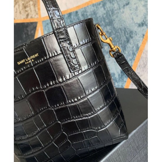 Replica YSL Saint Laurent Paris Mini Toy Shopping In Crocodile-Embossed Leather Black