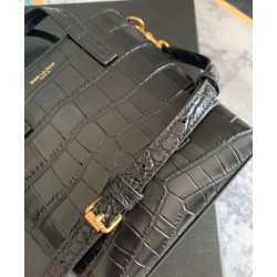 Replica YSL Saint Laurent Paris Mini Toy Shopping In Crocodile-Embossed Leather Black