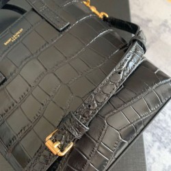 Replica YSL Saint Laurent Paris Mini Toy Shopping In Crocodile-Embossed Leather Black