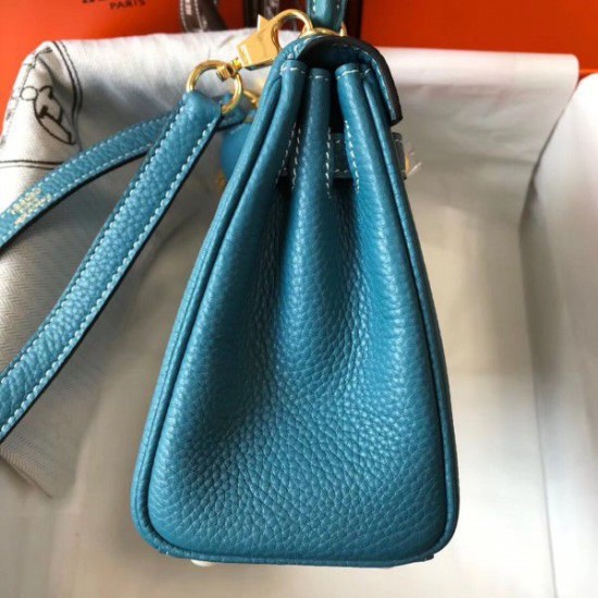 Fake Hermes Mini Kelly 20cm Bag Blue Jean Replica
