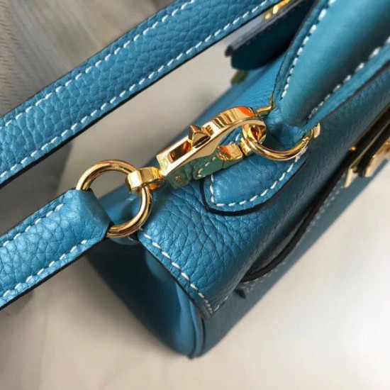Fake Hermes Mini Kelly 20cm Bag Blue Jean Replica