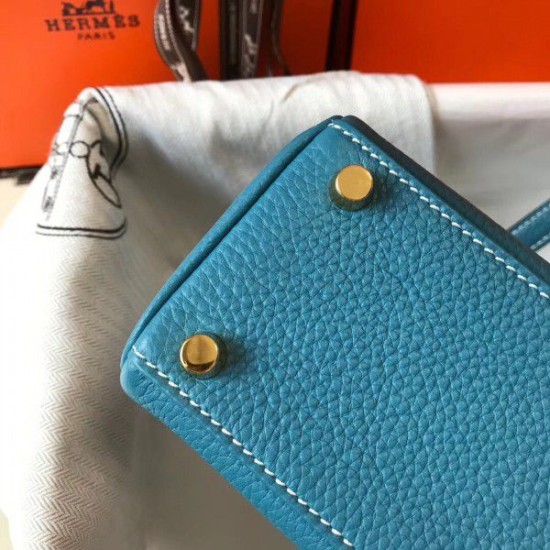 Fake Hermes Mini Kelly 20cm Bag Blue Jean Replica