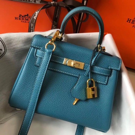 Fake Hermes Mini Kelly 20cm Bag Blue Jean Replica