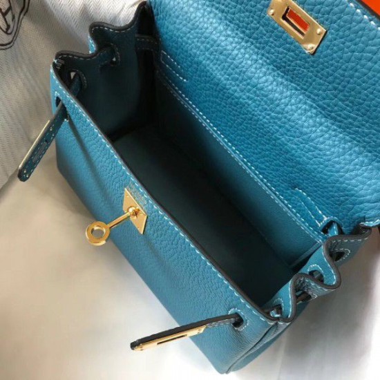 Fake Hermes Mini Kelly 20cm Bag Blue Jean Replica