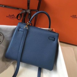 Replica Hermes Kelly 25cm Sellier Bag Clemence Leather Blue