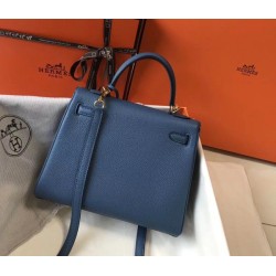 Fake Hermes Kelly 25cm Sellier Bag Clemence Leather Blue Replica Replica Hermes Kelly 25cm Sellier Bag Clemence Leather Blue
