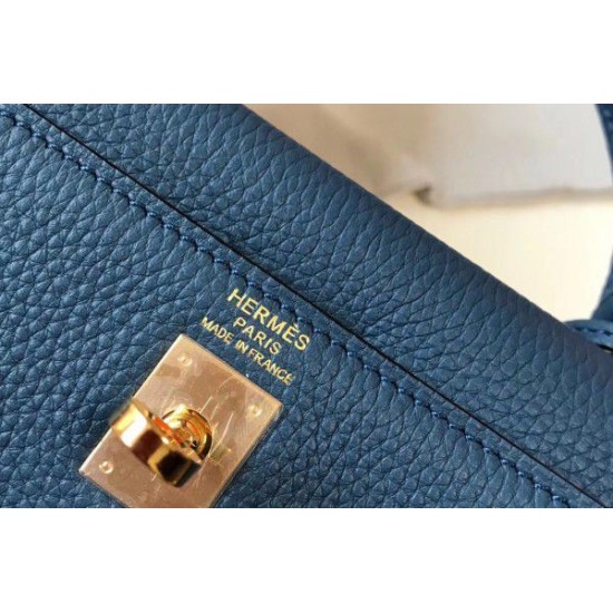 Replica Hermes Kelly 25cm Sellier Bag Clemence Leather Blue