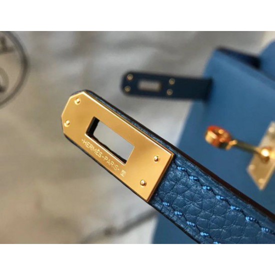 Replica Hermes Kelly 25cm Sellier Bag Clemence Leather Blue