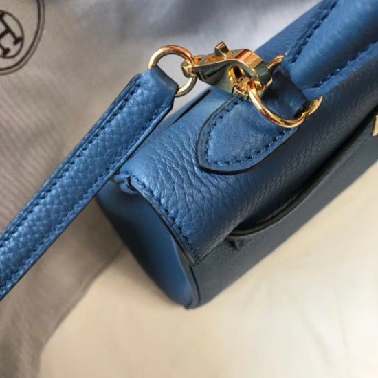 Replica Hermes Kelly 25cm Sellier Bag Clemence Leather Blue