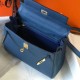 Replica Hermes Kelly 25cm Sellier Bag Clemence Leather Blue