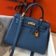 Replica Hermes Kelly 25cm Sellier Bag Clemence Leather Blue