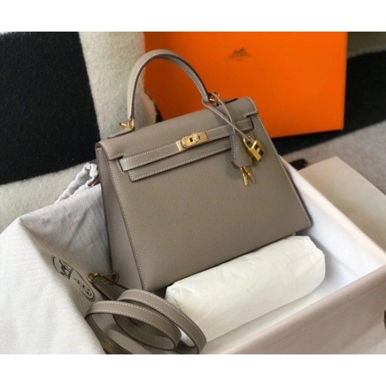 Replica Hermes Kelly 25cm Sellier Bag Epsom Leather Gris