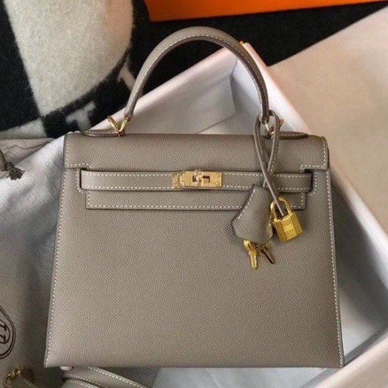 Replica Hermes Kelly 25cm Sellier Bag Epsom Leather Gris