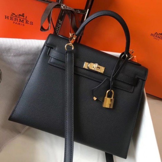 Replica Hermes Kelly 25cm Sellier Bag Epsom Leather Black Fake Hermes Kelly 25cm Sellier Bag Epsom Leather Black Replica