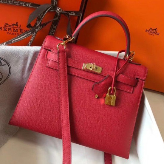 Fake Hermes Kelly 25cm Sellier Bag Epsom Leather Red Replica