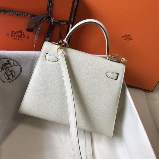 Replica Hermes Kelly 25cm Sellier Bag Epsom Leather White