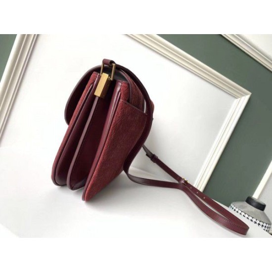 Replica YSL Saint Laurent Monogram All Over Small Satchel In Bordeaux Suede
