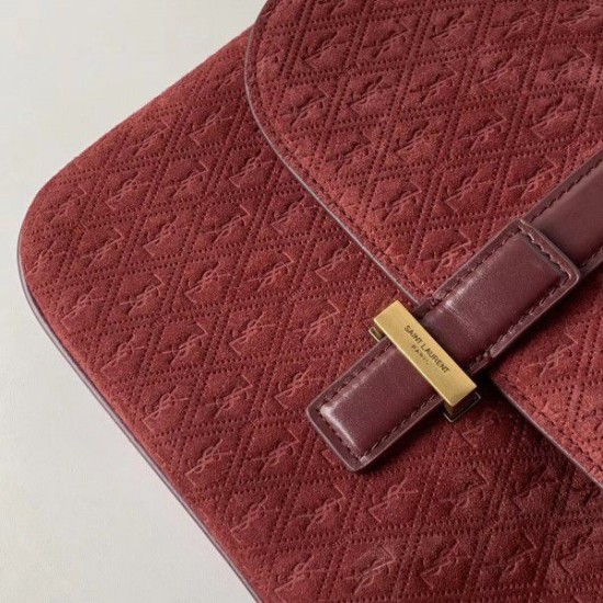 Replica YSL Saint Laurent Monogram All Over Small Satchel In Bordeaux Suede