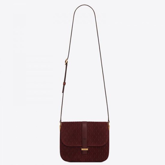 Replica YSL Saint Laurent Monogram All Over Small Satchel In Bordeaux Suede