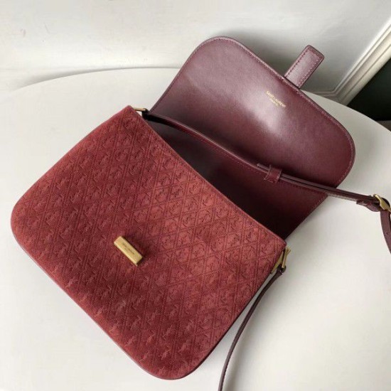 Replica YSL Saint Laurent Monogram All Over Small Satchel In Bordeaux Suede