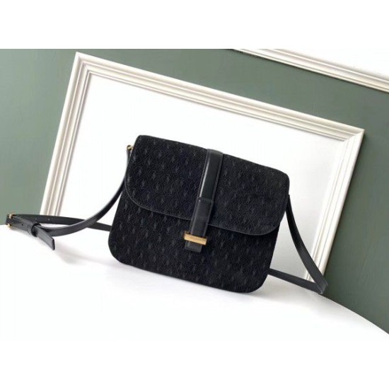 Replica YSL Saint Laurent Monogram All Over Small Satchel Suede Black