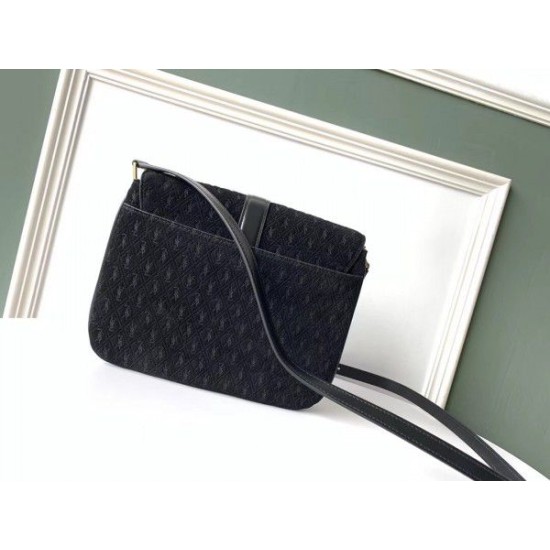 Replica YSL Saint Laurent Monogram All Over Small Satchel Suede Black