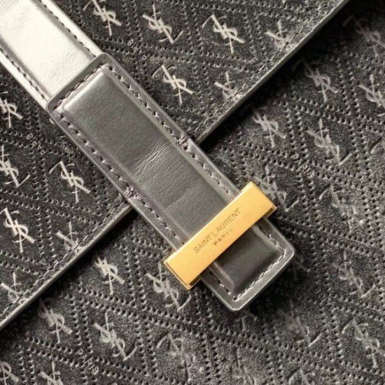 Replica YSL Saint Laurent Monogram All Over Small Satchel Suede Black