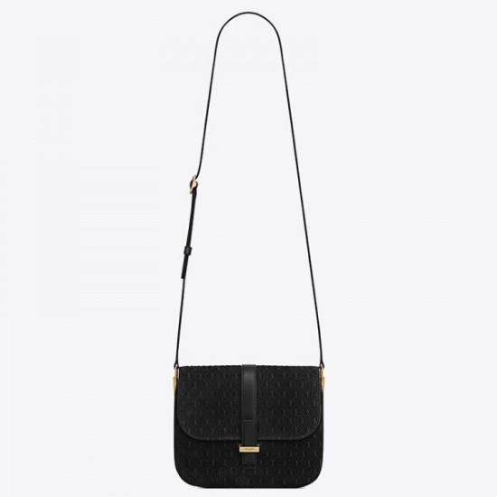 Replica YSL Saint Laurent Monogram All Over Small Satchel Suede Black