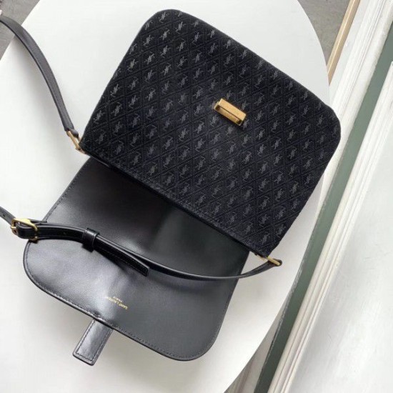 Replica YSL Saint Laurent Monogram All Over Small Satchel Suede Black