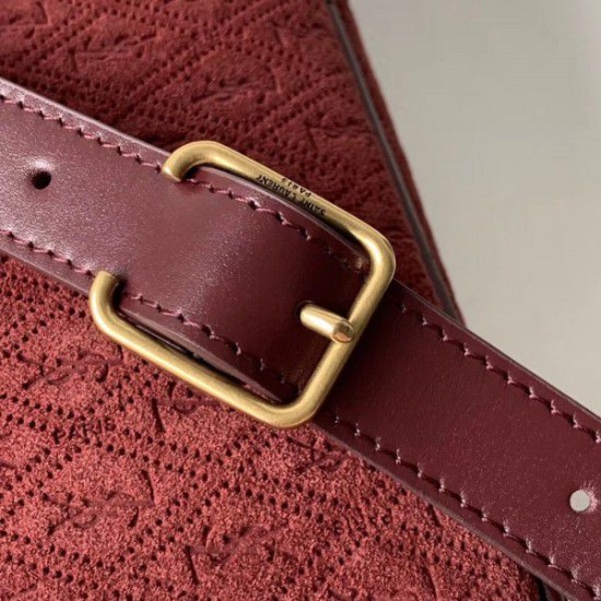 Replica YSL Saint Laurent Monogram All Over Camera Bag In Bordeaux Suede