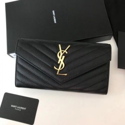 Fake YSL Saint Laurent Large Monogram Flap Wallet Black Replica