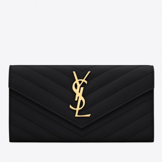 Fake YSL Saint Laurent Large Monogram Flap Wallet Black Replica