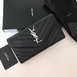 Fake YSL Saint Laurent Large Monogram Flap Wallet Black Silver Replica