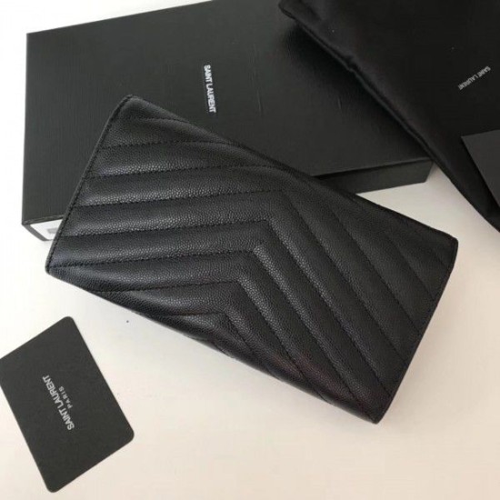 Fake YSL Saint Laurent Large Monogram Flap Wallet Black Silver Replica