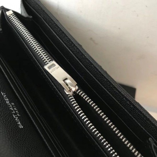 Fake YSL Saint Laurent Large Monogram Flap Wallet Black Silver Replica