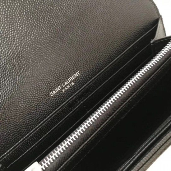 Fake YSL Saint Laurent Large Monogram Flap Wallet Black Silver Replica