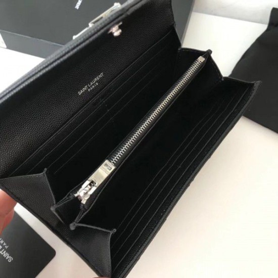 Fake YSL Saint Laurent Large Monogram Flap Wallet Black Silver Replica