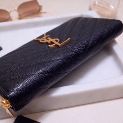 Replica YSL Saint Laurent Monogram Zip Around Wallet Black